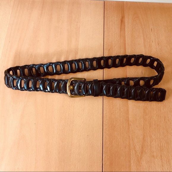 Handmade Link Breaded Black Genuine Leather Buckle Belt Unisex OS Fits All - Picture 2 of 5